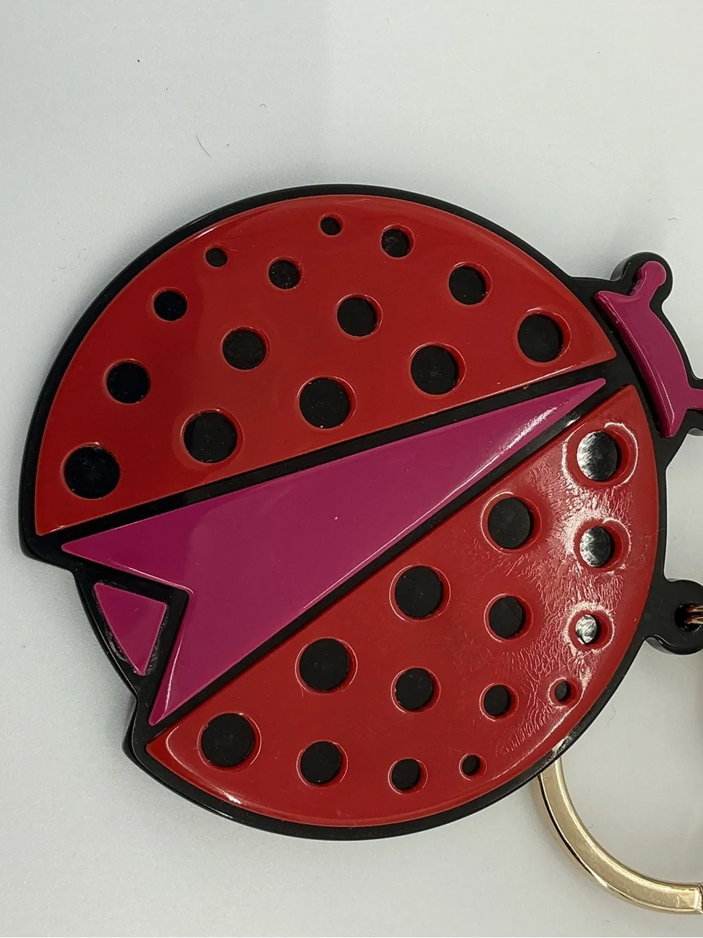 Fendi Ladybug Bug Keychain Bag Charm Red Pink Gold Tone Logo Charm